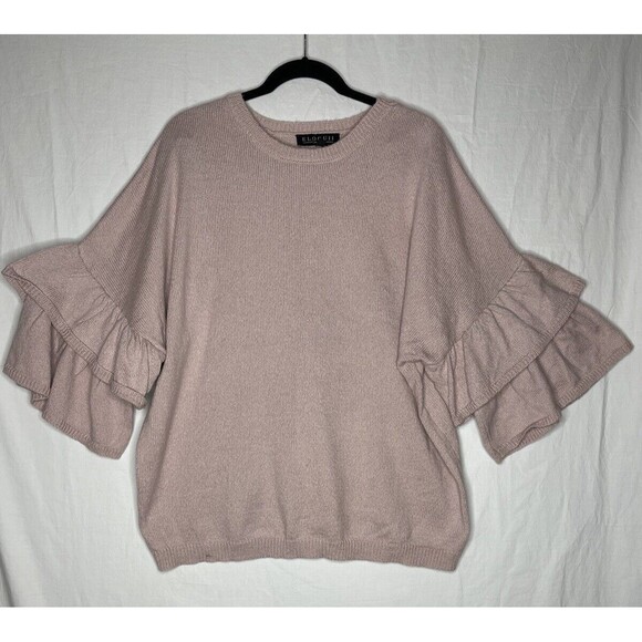 ELOQUII Elements Sweaters - ELOQUII Women's Plus Ruffled Tiered Sleeve Sweater Pink Size 22/24